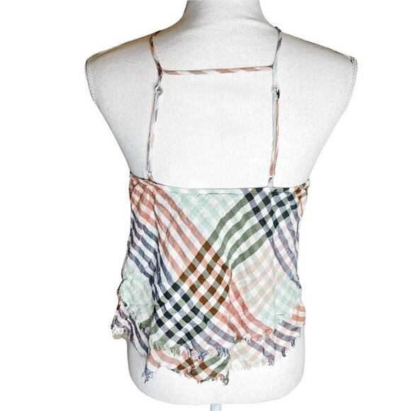 American Eagle plaid high neck frayed tank top women's XS - Picture 2 of 7